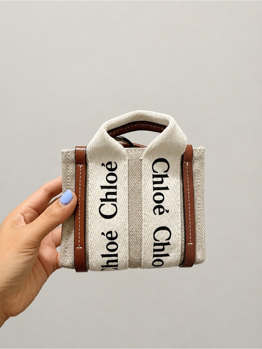 Authentic Chloe Beige/Brown Canvas and Leather Nano Woody Tote